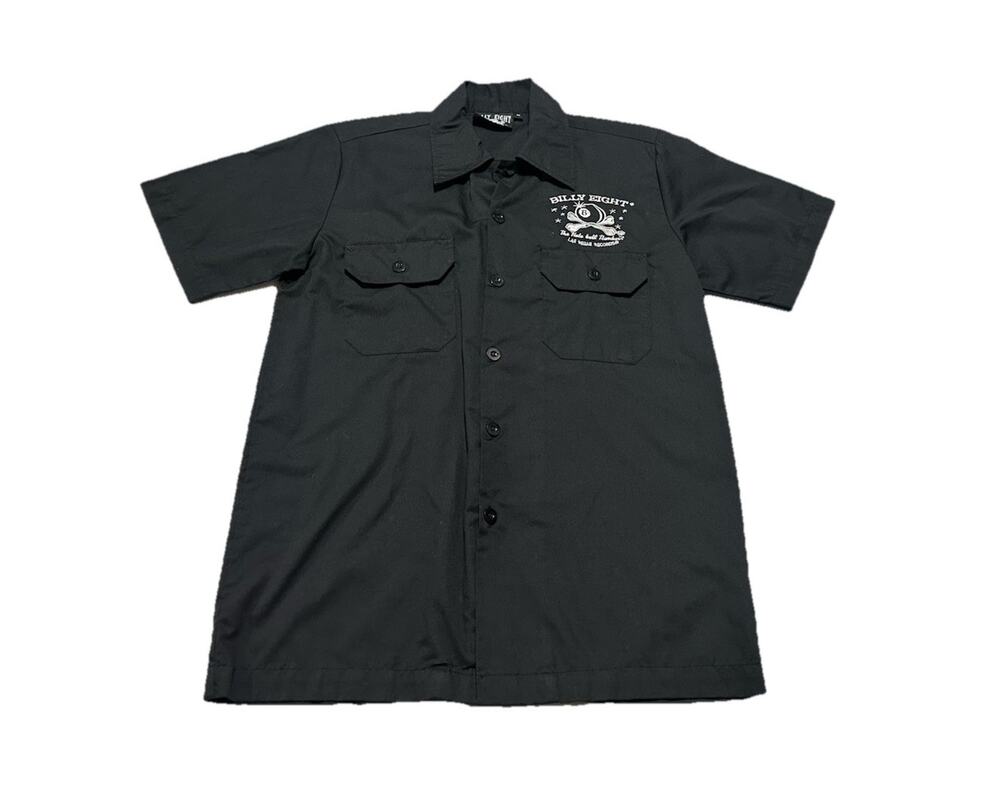 Billy Eight Las Vegas Records Moto Short Sleeve Black Embroidered Shirt Medium